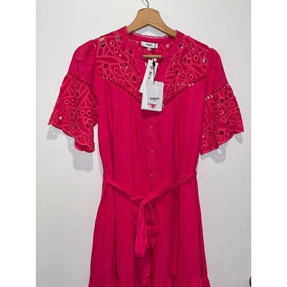 NWT Suncoo Paris Pink Carlota Embroidered  Women's Midi Dress Size 10 ($250) - Picture 4 of 14